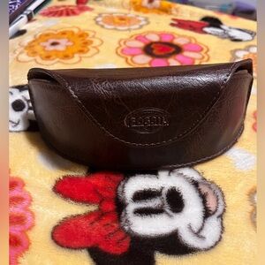 Fossil Brown Leather Glasses Case Magnetic Closure Sunglasses